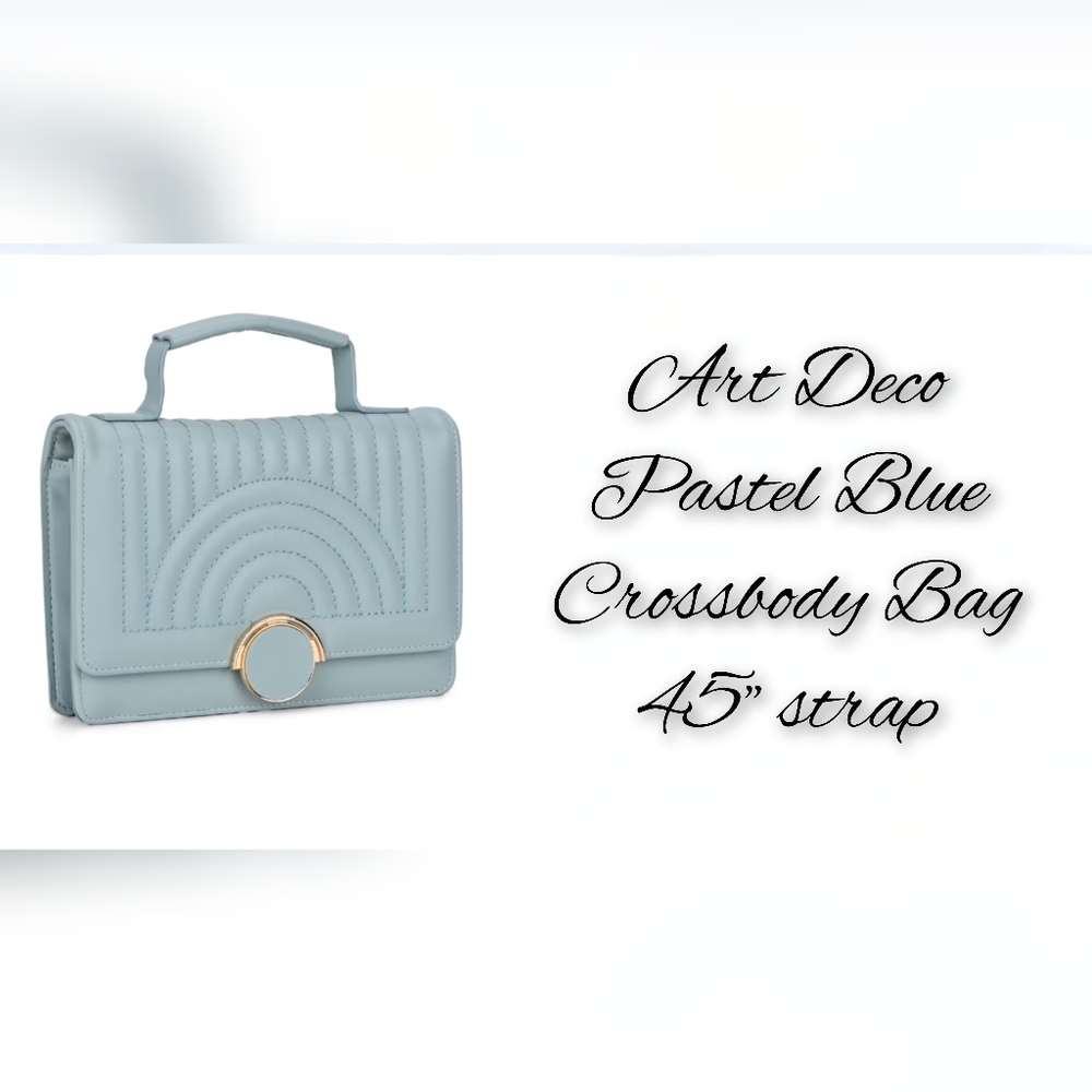 Beautiful pastel blue Art Deco crossbody bag, 8" x 3" x 6"